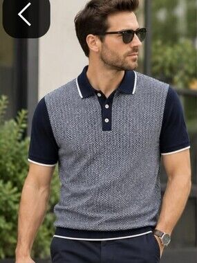 Common People Men’s Navy & White Patterned Polo Shirt